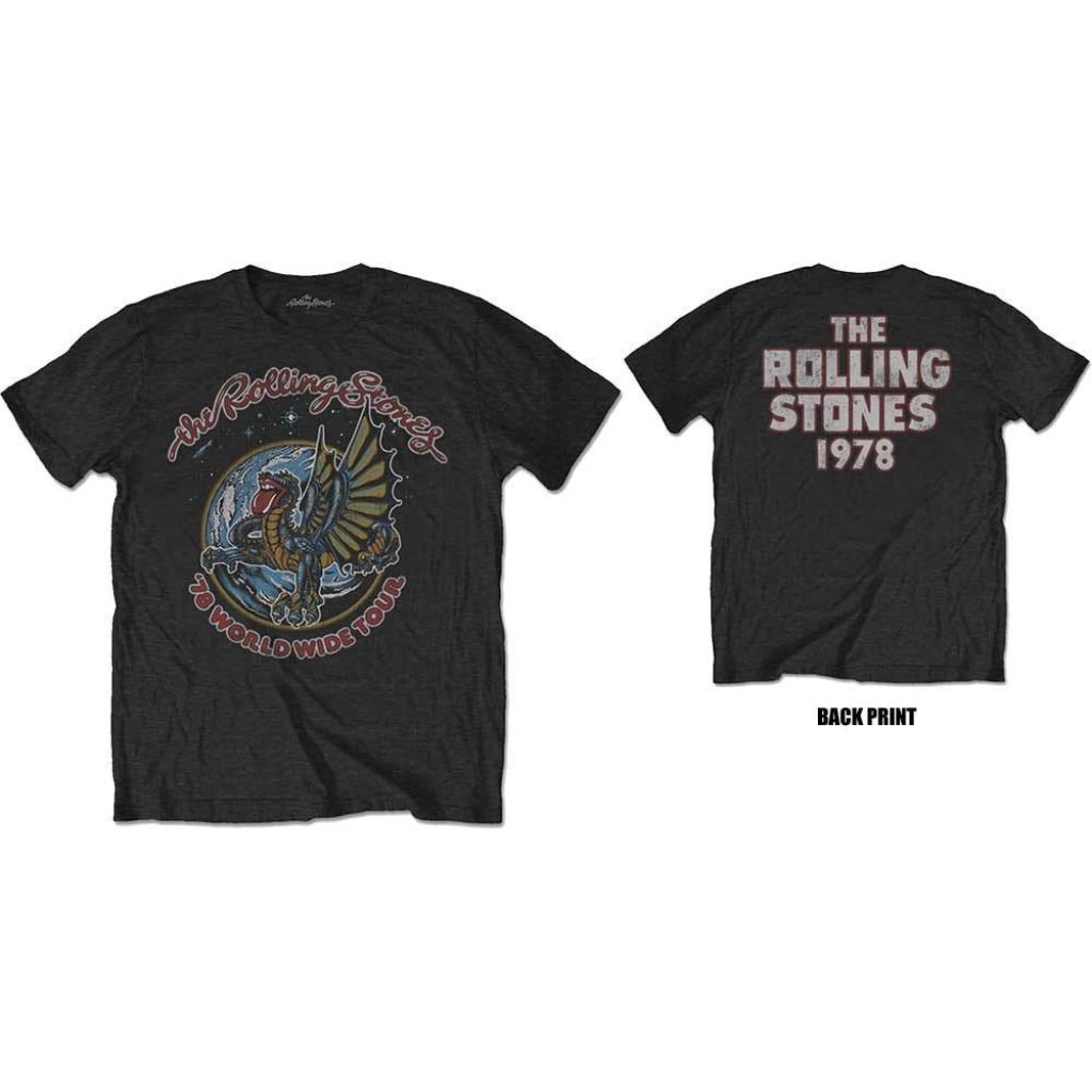 The Rolling Stones T-Shirt 1978 Dragon Tour 2 Side 100% Black Cotton